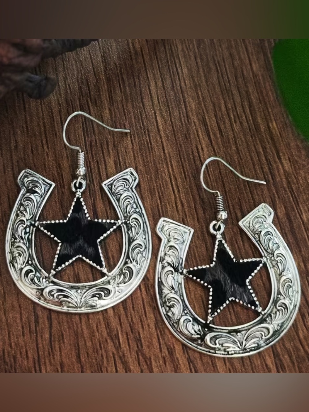 Western Horseshoe & Black Star Hook Earrings